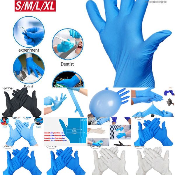 

factorynzscwhite 100pcs/lot black grade gloves blue nitrile food waterproof allergy disposable work s bmc