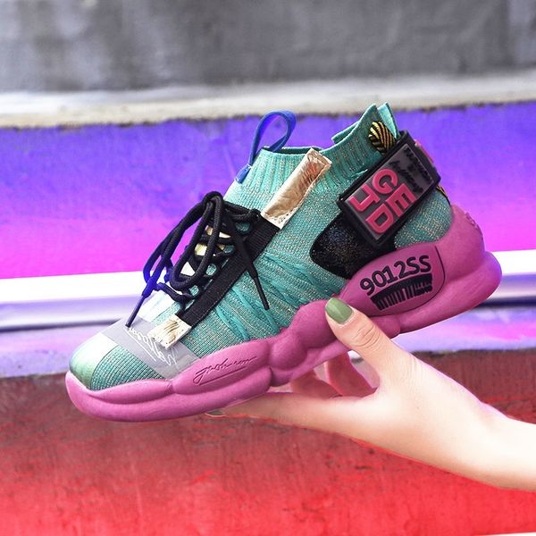 

tag design women vulcanized shoes summer tape sneaker spring autumn knitting breathable shoe chunky platform sneakers women y200424, Black