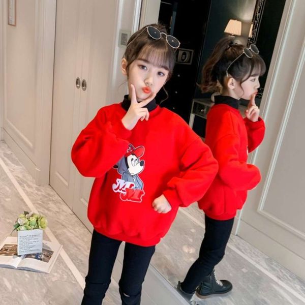 

girls' sweater winter drs 2020 new fashion children's korean high collar with veet and thick warm top, Black