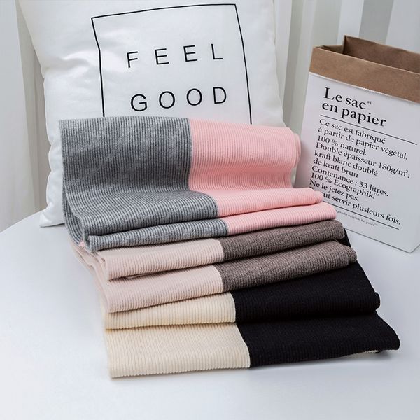

scarves for autumn winter color contrast simple knitting bib women's korean fashion warm and versatile long shawl, Blue;gray