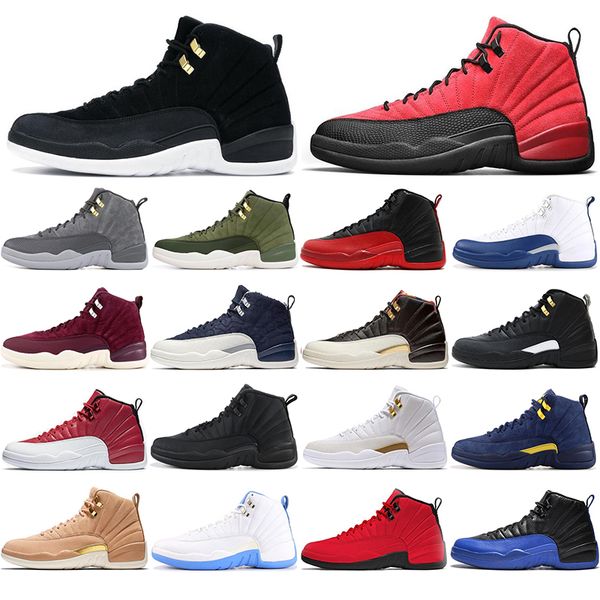 

men 12s basketball shoes jumpman 12 university gold indigo reverse flu game royal dark concord black mens trainers athletic sports sneakers