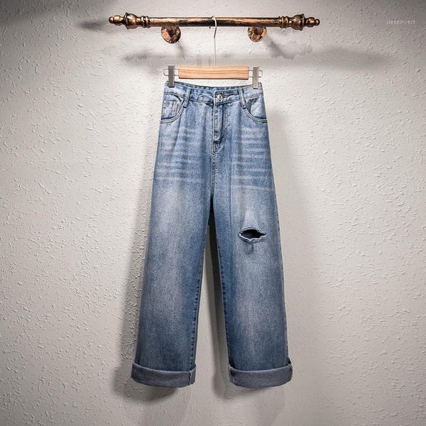 

autumn 2020 big size women's wear fat sister loose slim ribbon design jeans1, Blue