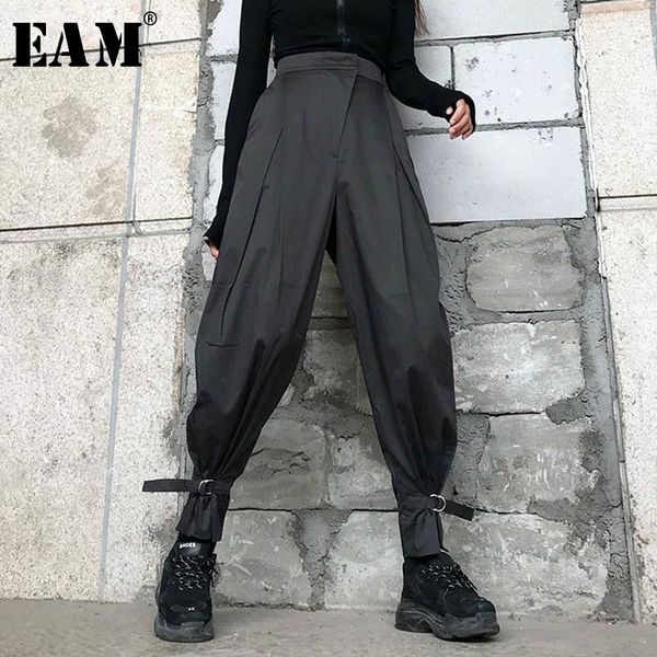 

[eam] high waist black irregular split long harem trousers new loose fit pants women fashion tide spring summer 2020 lj201030, Black;white