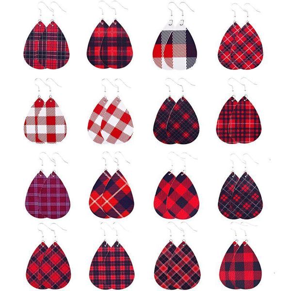 

earrings, delivery versatile creative new christmas leather red plaid pendants