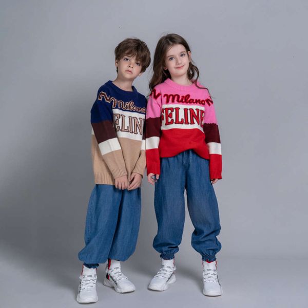 

sweater children's jacquard cartoon new letter pullover for boys girls in autumn and winter 2020, Blue