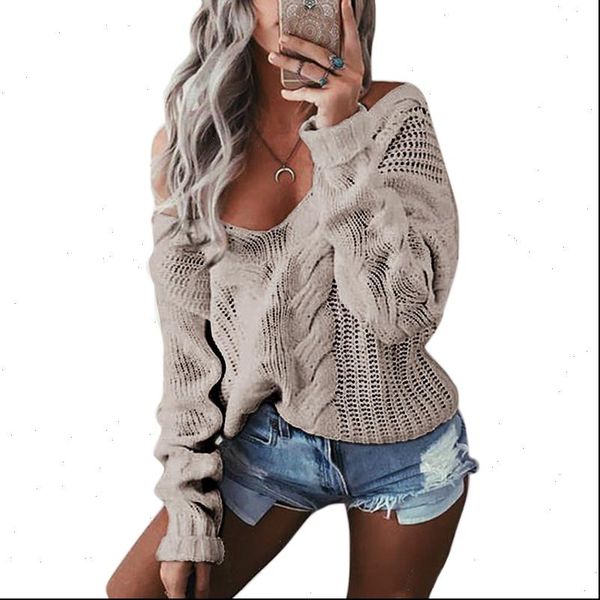 

spring deep v neck knitted sweaters women long sleeve off shoulder sweater femme outwear sweater 2021 drop shipping, White