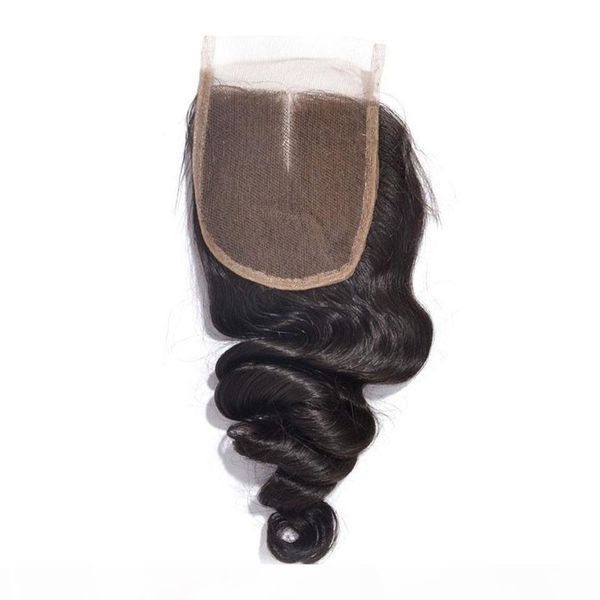 

full density three middle part loose wave malaysian human hair silk closures piece lace front closure, Black;brown