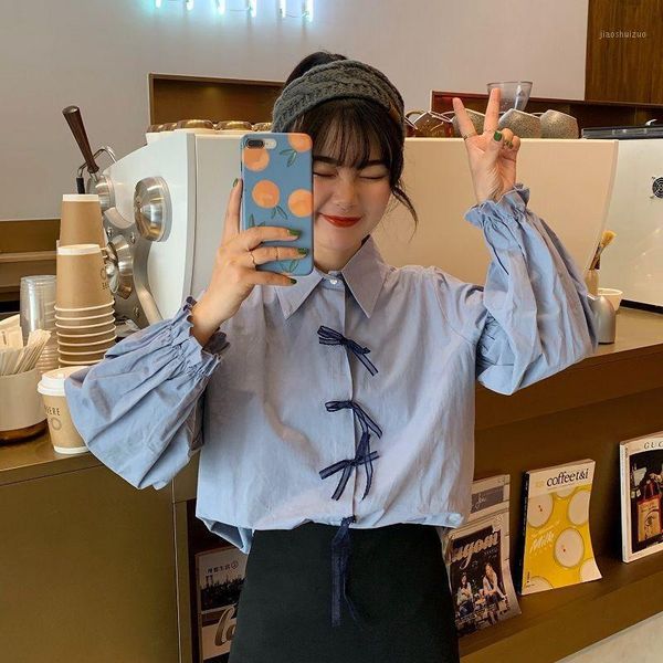 

women 2021 autumn winter fashion casual chic shirts outwear new female vintage blouse office lady button loose clothing b3941, White