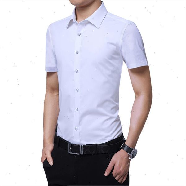 

men summer shirt short sleeve solid color slim fit business mens shirts casual slim fit men clothes 2021, White;black