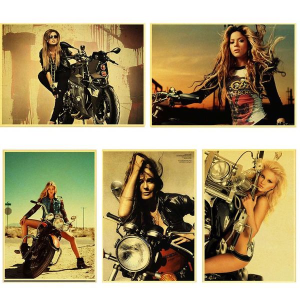 

motorcycle girl kraft paper/wall decor/bar poster/decorative painting/retro poster