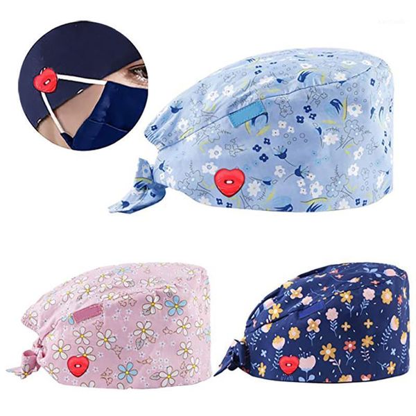 

fashion men women scrub cap printed button work hat casual ear protection breathable scrub cap 3pcs #t2g1, Black