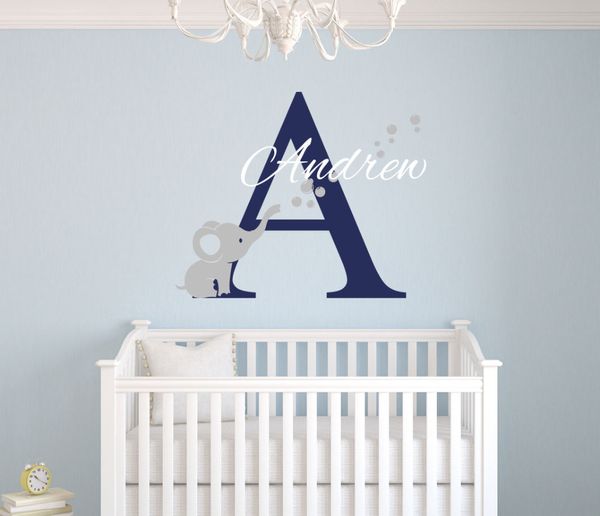 Nome personalizzato Adesivi murali elefante per camera dei bambini Ragazzi personalizzati Nome Camera da letto Nursery Wall Art Pic Baby Decalcomanie da muro in vinile D671 Y200102