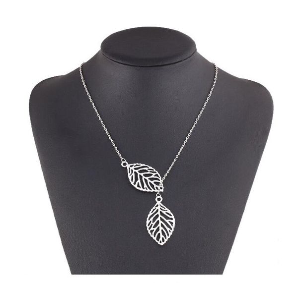

explosive leaf alloy female necklace double leaf clavicle chain dmfn110 (with chain) mix order pendant necklaces, Silver