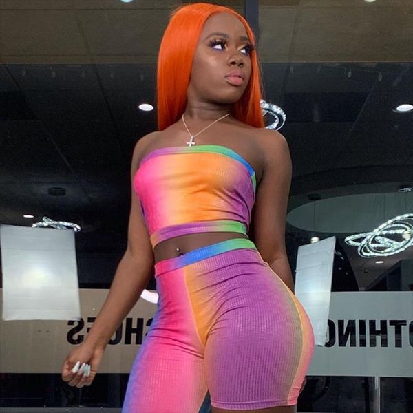 

european station women set tie dye gradient color women 2 pieces and above knee pants set dh8867, Gray