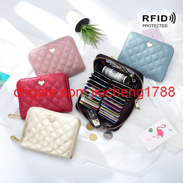 

2020 new fashion organ card bag rfid wallet multi function soft leather exquisite high grade leather women's passport bag, Red;black