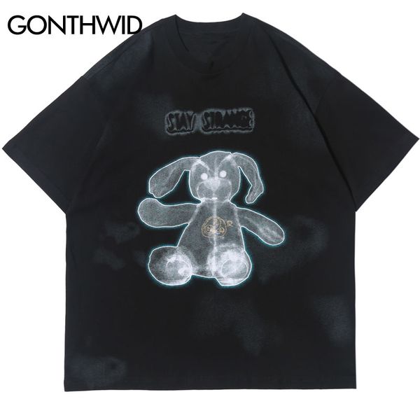 

creative x-rayed bear print t-shirts streetwear hip hop casual loose short sleeve tees tshirts men summer fashion, White;black