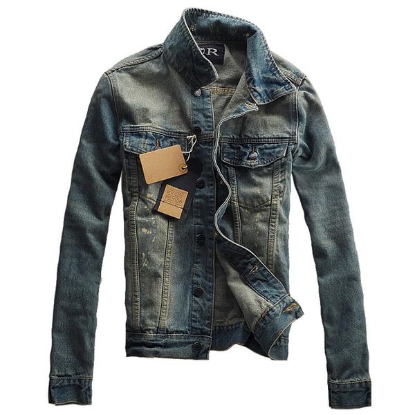 

hard-wearing autumn / winter men's denim jacket trendy fashion ripped jacket coat jeans outwear male cowboy coats, Black;brown