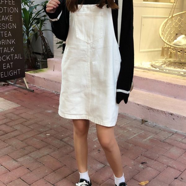 

spring and summer denim belt women 2020 new korean version of big size fat mm small fragrance age reducing loose dress suspender skirt suspe, Black;gray