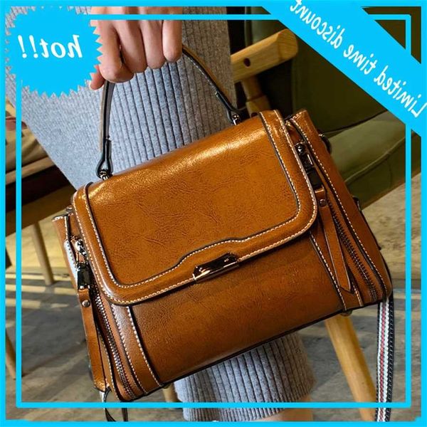 

2020 new fashion oil wax leather women's style versatile ribbon portable one shoulder messenger bag