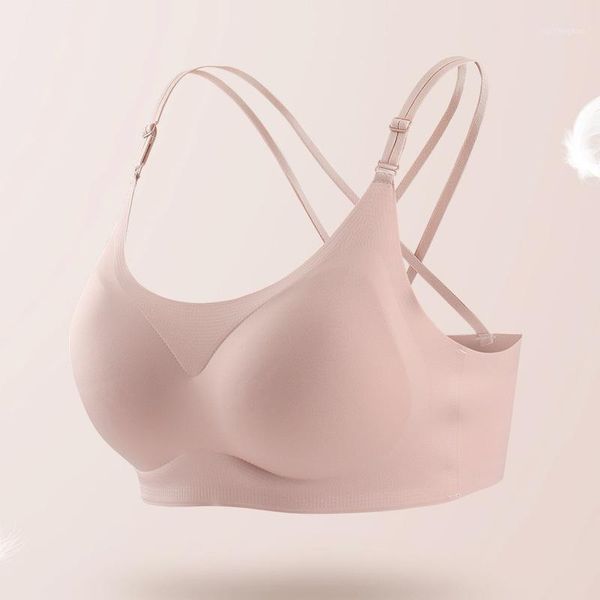 

women's thin cross spaghetti strap bra vest gathered ice silk smooth one piece bra breathable beautiful back push up underwear1, Red;black