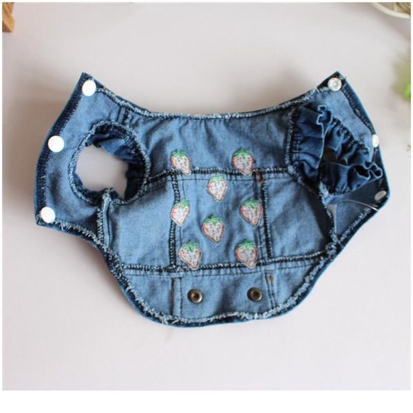 

jean small dog clothes puppy dog jacket vest cowboy pet coat strawberry embroidery clothing for small med sqcnnm