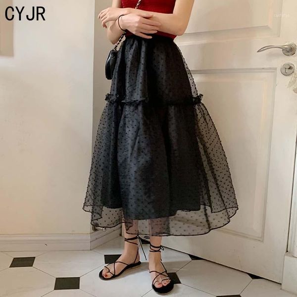 

cyjr black casual high waist ball gown mesh polka dots 2021 summer fairy all match streetwear chic loose women skirts1