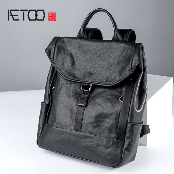 

hbp aetoo leather shoulder bags, men's head leather fashion fashion travel bag, large-capacity backpack, simple student bag