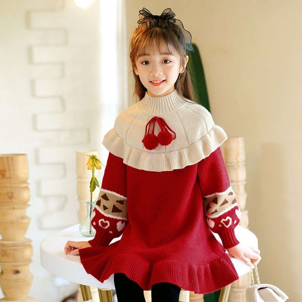 

autumn winter 2020 new sve princs skirt sweater drs girl's long sle, Red;yellow