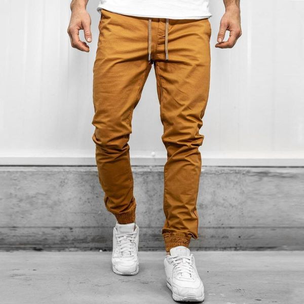 

2021 fashion men pants fitness men sportswear solid color elastic waist casual pants man streetwear male korean hip hop trousers, Black