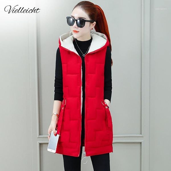 

vielleicht autumn winter vest women waistcoat 2020 sleeveless down cotton vest jacket hooded warm long colete feminino1, Black;white