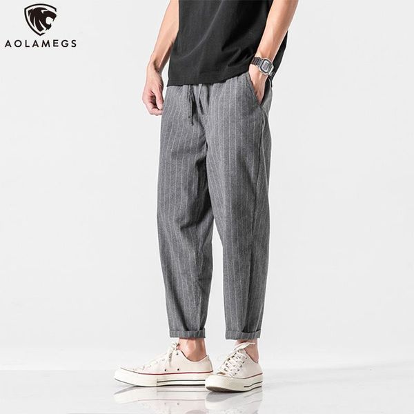 

men's pants aolamegs striped men casual japanese vintage harajuku solid all-match trouser loose fashion radish ankle-length pant1, Black