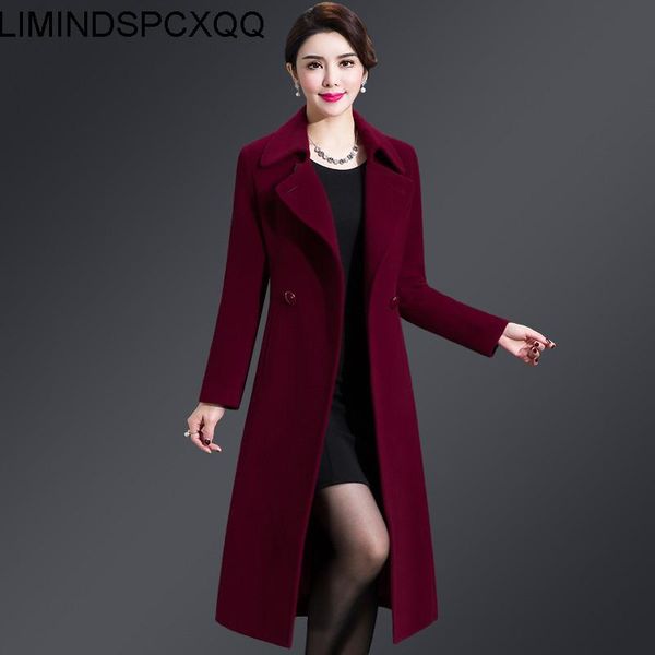 

women's wool & blends 2021 ladies woolens coats autumn winter plus size elegant long female clothes jacket abrigos mujer slim, Black