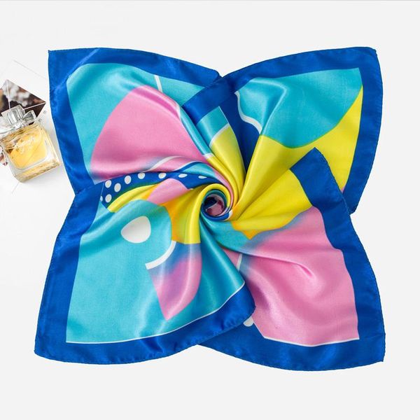 

50*50cm women scarf professional stewardess fashionable scarf elegant hair small band silk satin square head-neck vintage tie, Blue;gray