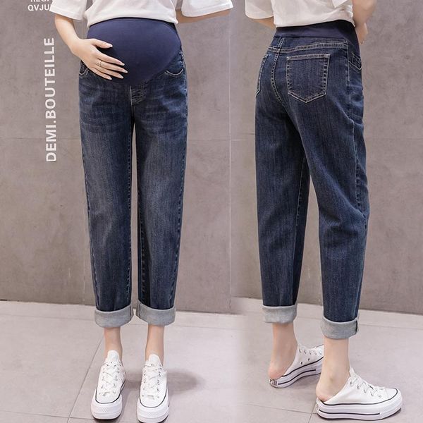 

осень беременные женщины высокой талией сыпучие харлан брюки vintage design беременность живот джинсы мода для беременных джинсовые брюки сы, White