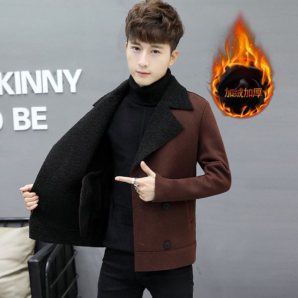 

winter plush thickened deer windbreaker fur one youth slim fit short men's coat, Black;brown