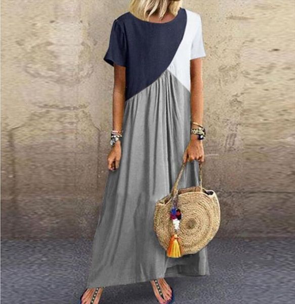 

2021 women dresses long maxi dresses for women vestidos casual dress beach patchwork color loose casual plus size dress, Black;gray