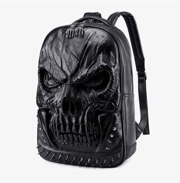 nuove borse zaino teschio in rilievo 3D per uomo Originalità unica borsa uomo rivetto personalità Cool Rock Laptop Schoolbag per borse per adolescenti