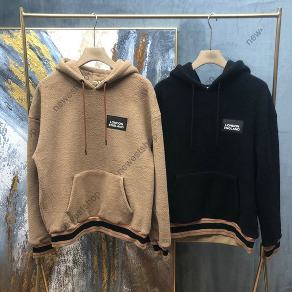 

2020 new designers mens clothing outwear lamb hair hooded london england badge grid jacket loose casual women luxury coat, Black;brown