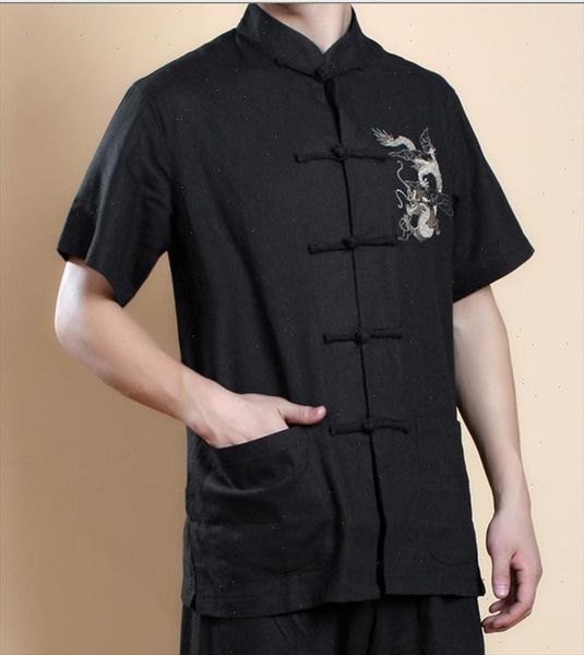 

black chinese mens wing chun kung fu shirt short sleeve tang suit vintage embroidery garment size s  l xl xxl, White;black