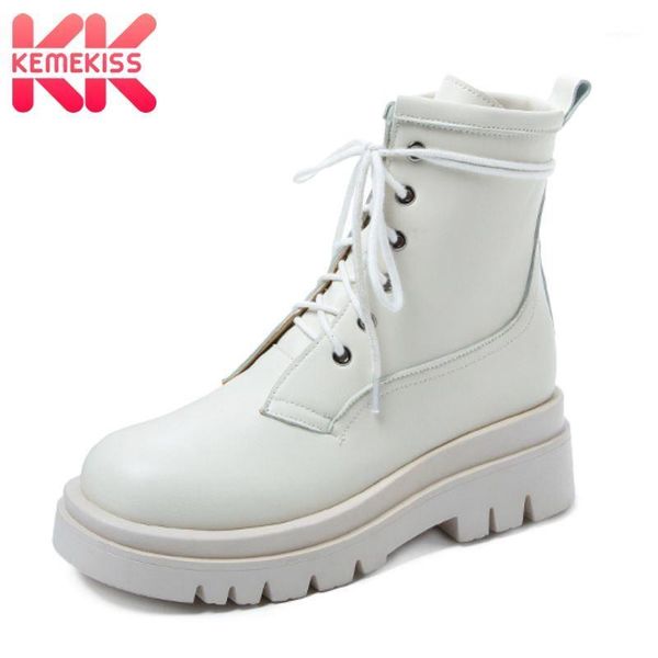 

kemekiss women ankle boots pu leather cross strap fashion platform winter shoes woman warm thick heel short boot size 34-421, Black