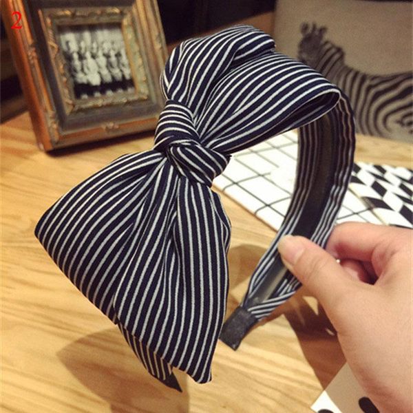 

korean striped plaid polka dot print headband head hoop big bowknot bow women wide head hoop toothed non slip hair accessories q bbyteh