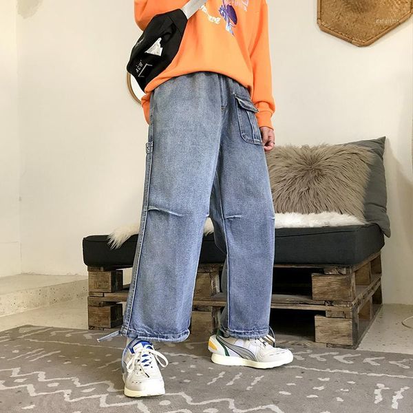 

jeans men fashion washed retro casual loose denim trousers male clothes autumn new streetwear hip hop cowboy pants man1, Blue