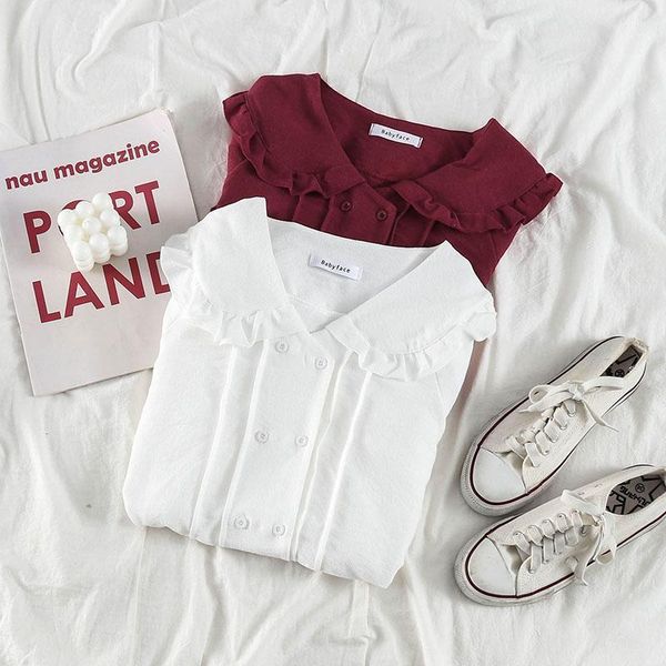 

sweet girl ruffles big collar white red blouse long sleeve women shirt autumn spring chemisier femme blusa mujer camisa1