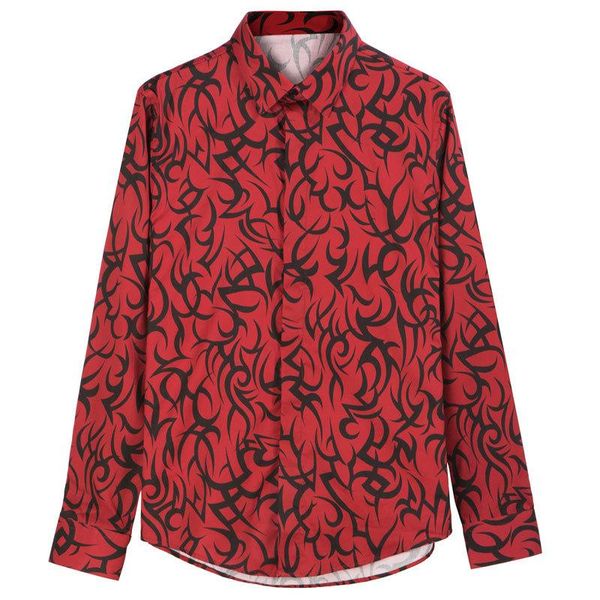 

men's casual shirts high-end fashion tide brand printed cotton non-ironing long-sleeved bottoming shirt floral top, White;black