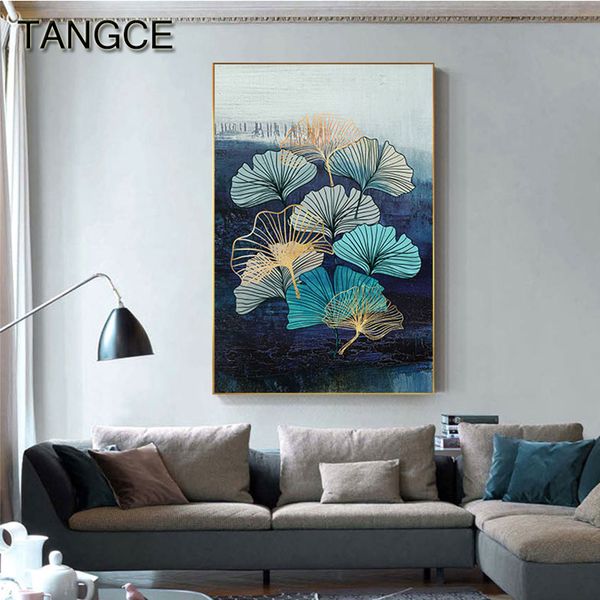 

nordic blue ginkgo leaf canvas painting fashion wall art picture for living room abstract decoration beautiful blue poster print