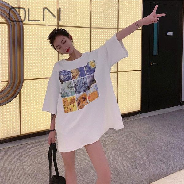 

2020 hong kong style new wide comfortable thickening wild sanding fashion round neck long t-shirt, White