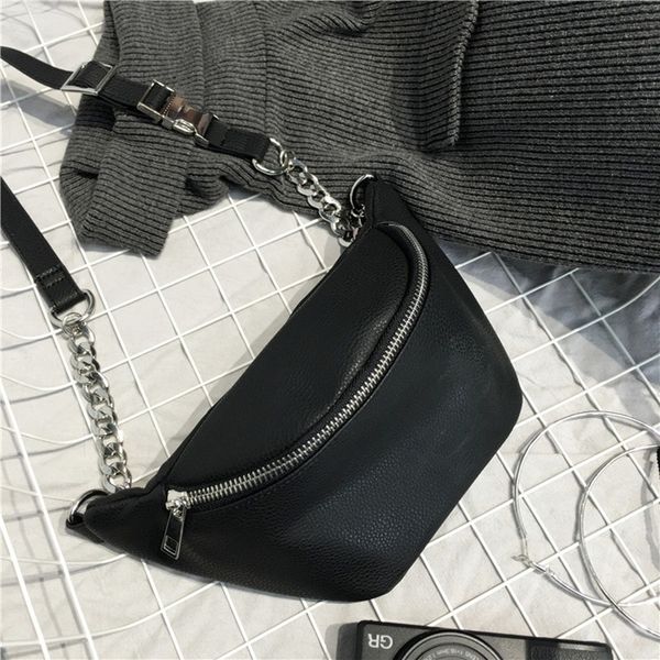 

fashion chain pu lychee leather fanny pack waist bag bananka waterproof antitheft women walking shopping belly band belt bag t200718