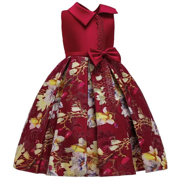 

yoliyolei children's printed girls princess dress with bow ball gown girls performance party dress for kids clothes, Red;yellow