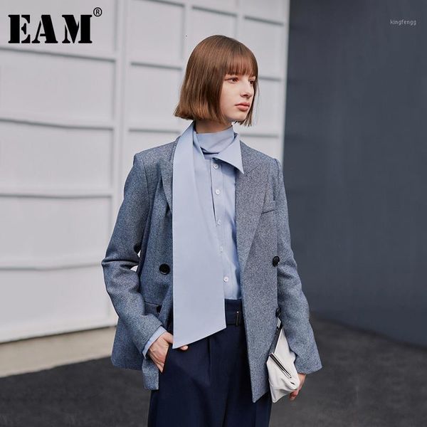 

eam] loose fit blue brief doube breasted jacket new lapel long sleeve women coat fashion tide spring autumn 2020 1h0761, Black;brown