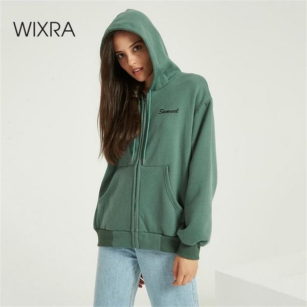 

wixra women zippers sweatshirts solid long sleeve embroidery letter hoodies autumn spring basic zip-up 201207, Black